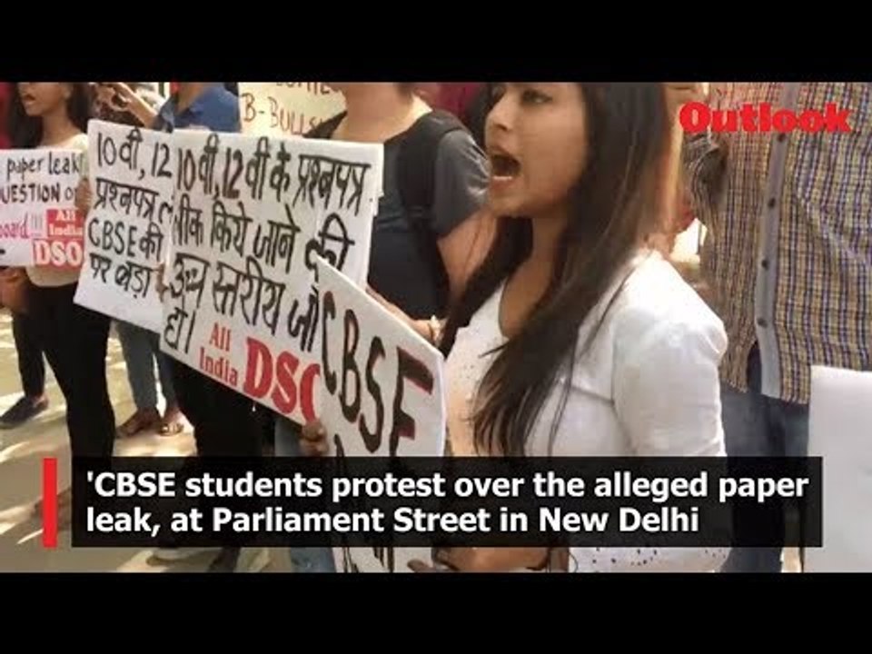CBSE students protest over the alleged paper leak, at Parliament Street in New Delhi
