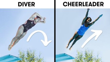 Cheerleaders Try To Keep Up With Synchronized Divers