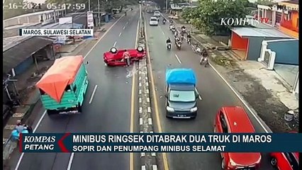Detik-Detik Mobil Ringsek Ditabrak 2 Truk di Maros Sulsel