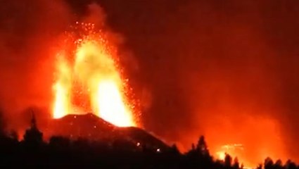 Night sky lights up as lava shoots skyward