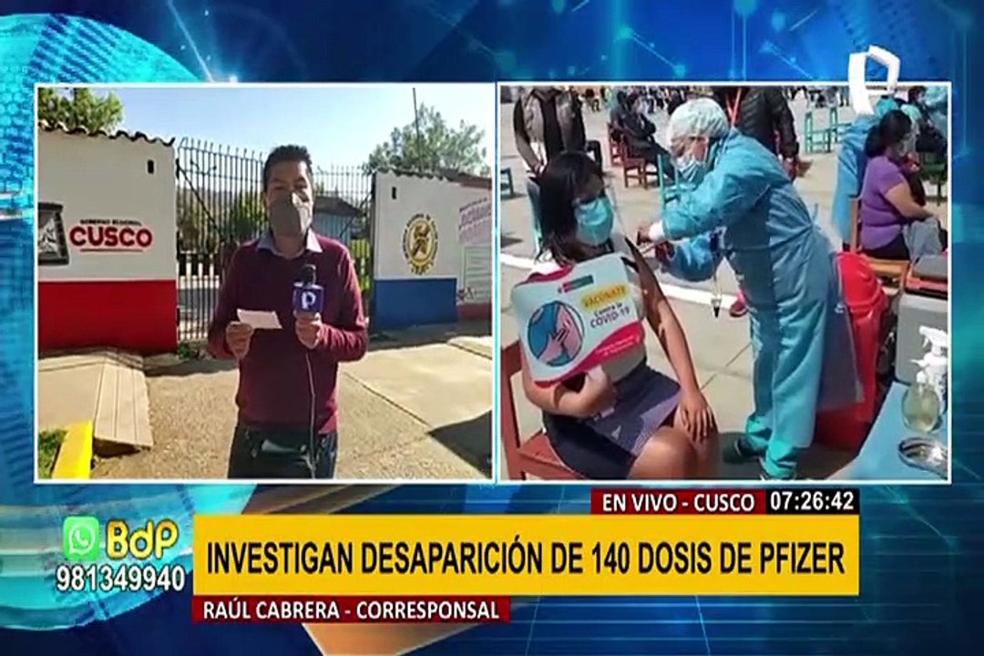Continúan investigaciones por la desaparición de 140 dosis de vacuna Pfizer en Cusco
