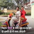 Kriti Sanon, Rajkummar Rao Pose On A Scooty During Hum Do Hamare Do Promotions.