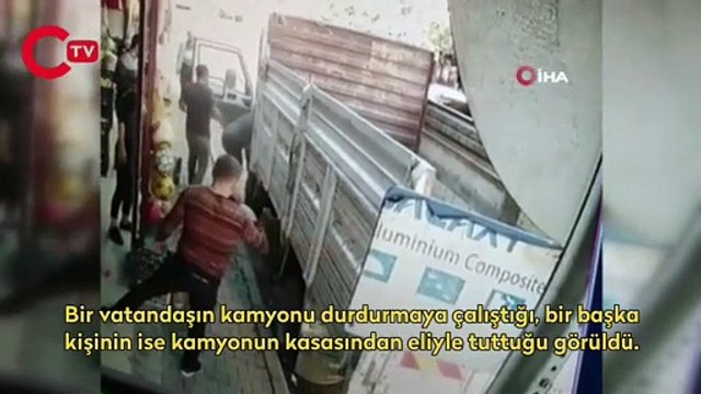 El freni çekilmeyen kamyonu durdurarak faciayı önledi