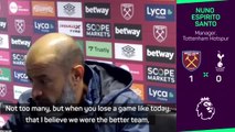 Nuno insists 'Spurs were better' after West Ham defeat