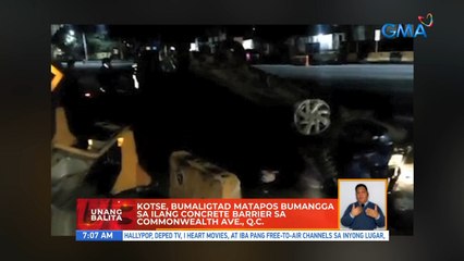 Kotse, bumaligtad matapos bumangga sa ilang concrete barrier sa Commonwealth Ave., Q.C. | UB