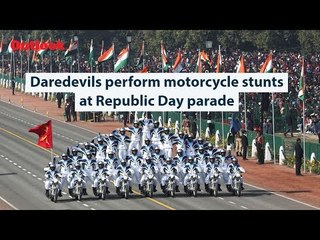 Daredevils perform motorcycle stunts at Republic Day parade