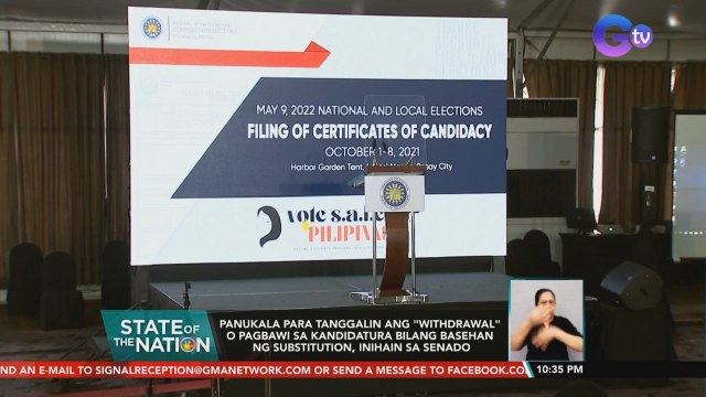 Panukala para tanggalin ang withdrawal o pagbawi sa kandidatura bilang basehan ng substitution, inihain sa Senado | SONA