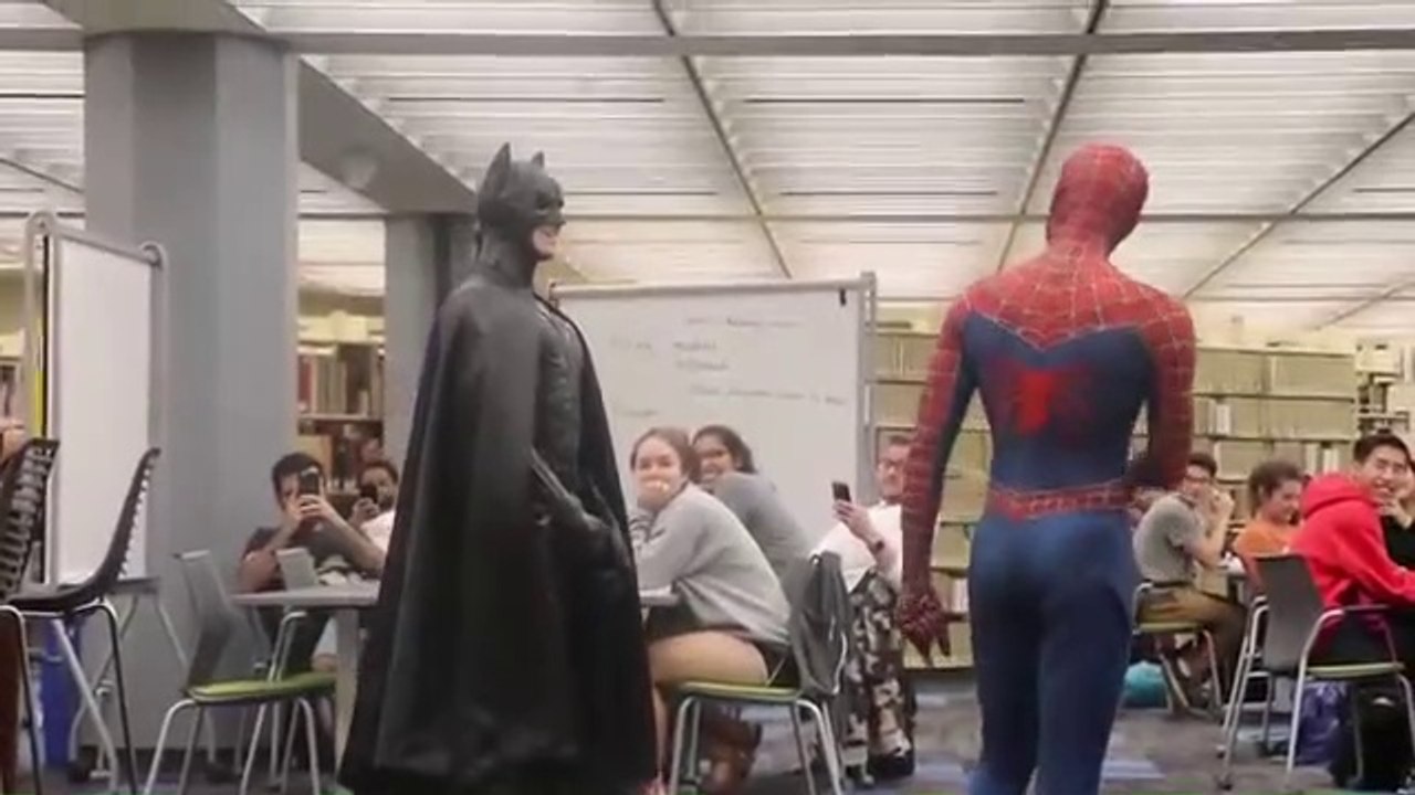 BATMAN AND SPIDERMAN GO TO THE LIBRARY PRANK!! (The University of Texas)