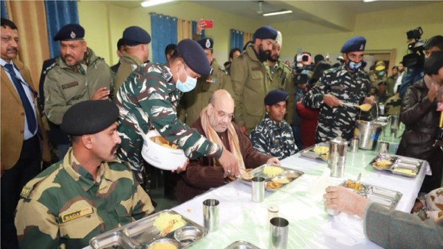 Shah spends night at CRPF camp, eats with jawans