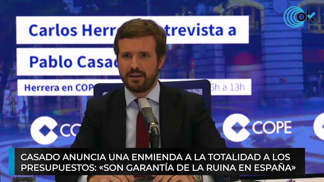 Casado anuncia una enmienda a la totalidad a los Presupuestos: «Son garantía de la ruina en España»