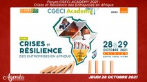 Agenda de la semaine du 25 au 30 Octobre 2021 : Ouverture de CGECI Academy 2021 autour du thème « Crises et résilience des entreprises en Afrique »