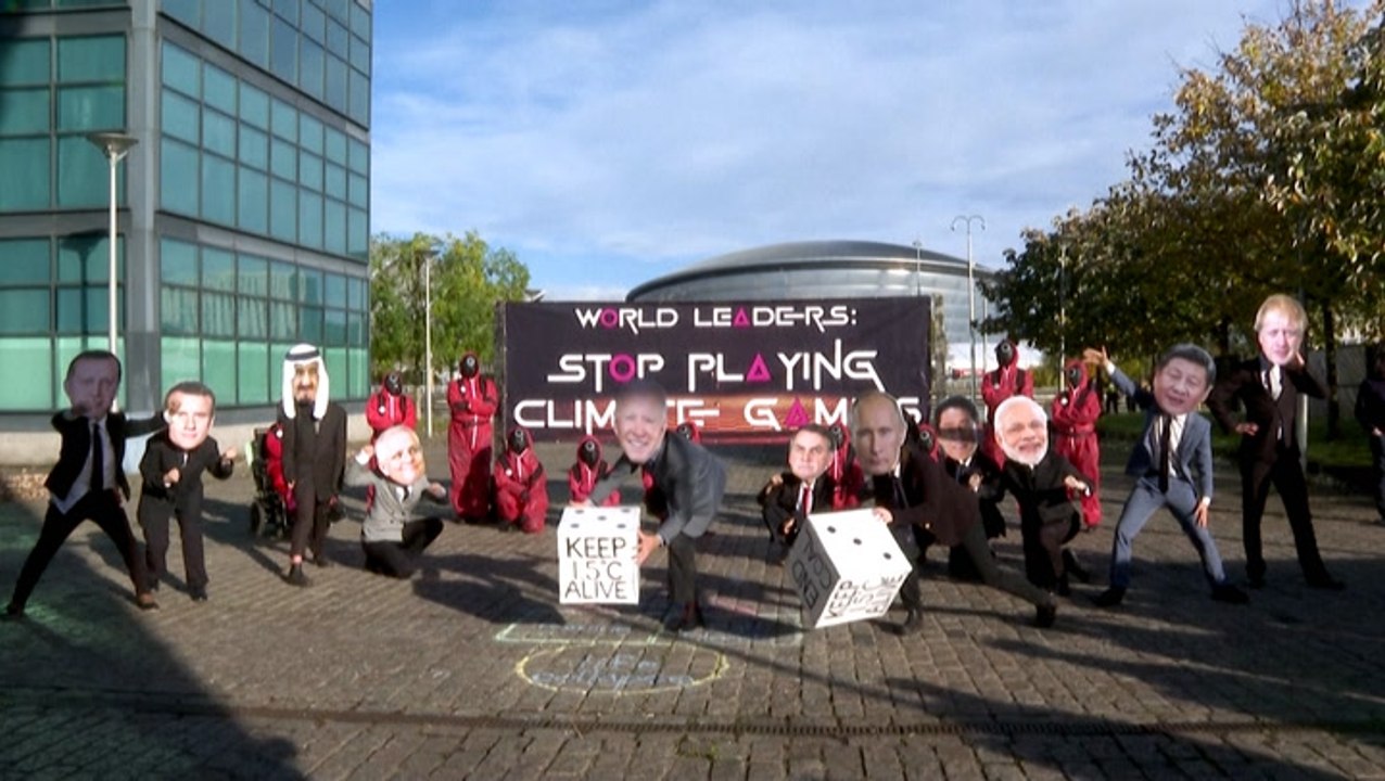Activists take inspiration from "Squid Game" for climate conference protest