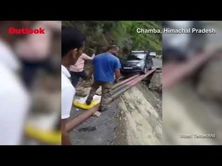 Perilous Journey: Car Crosses Makeshift Bridge Made Of Iron Poles As Rains Damage Roads In Himachal