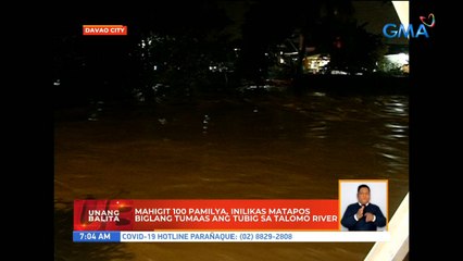 Mahigit 100 pamilya, inilikas matapos biglang tumaas ang tubig sa Talomo River | UB