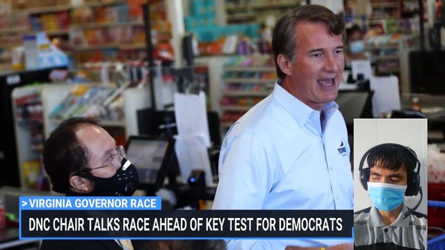 DNC chair Jaime Harrison says former President Donald Trump's presence is looming still in American politics and calls Virginia GOP gubernatorial nominee, Glenn Youngkin, a Trump acolyte.