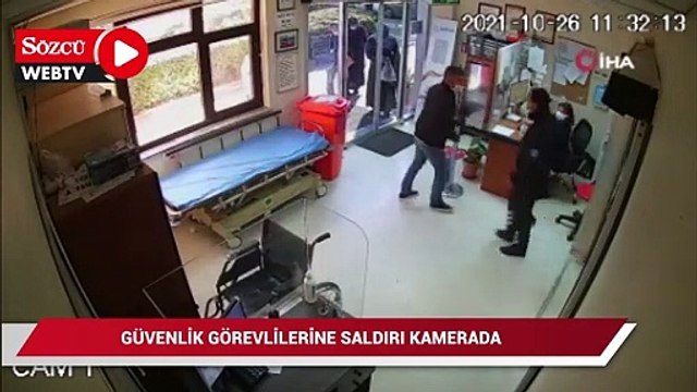 Hastanede güvenlik görevlilerine saldırı kamerada