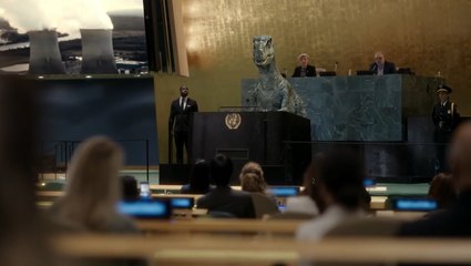 Dinosaur warns the UN about human extinction