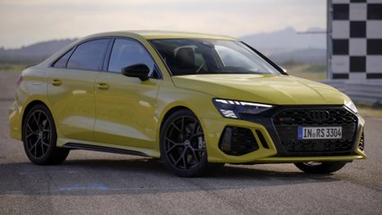 The new Audi RS 3 Sedan Python yellow launch on the race track