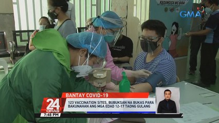 123 vaccination sites, bubuksan na bukas para bakunahan ang mga edad 12-17 taong gulang | 24 Oras