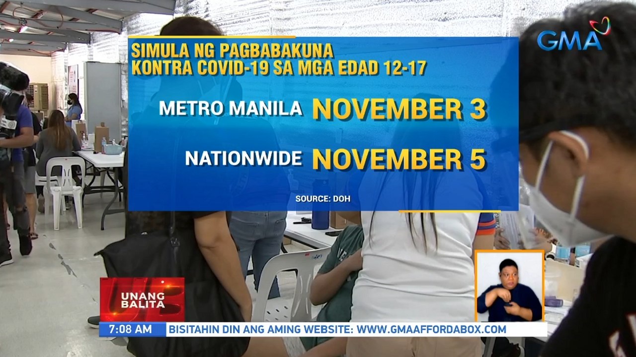 DOH: COVID vaccination sa mga edad 12-17 sa NCR; magsisimula sa Nov. 3; sa buong bansa, sa Nov. 5 | UB