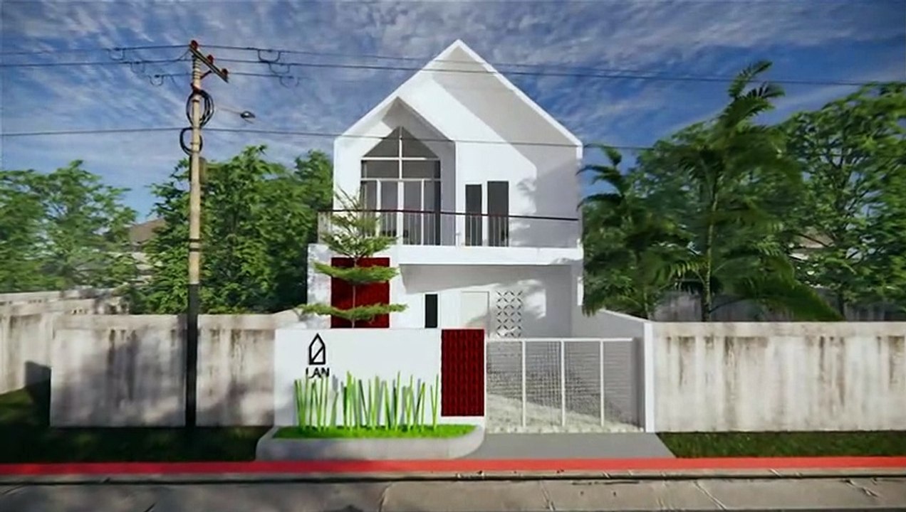 Desain rumah 2 lantai 7x14 meter gaya scandinavian modern simpel putih bersih dengan 3 kamar tidur