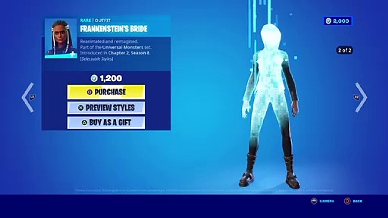FRANKENSTEIN'S BRIDE “OUTFIT” (RARE) 1200 V BUCKS - FORTNITE CHAPTER 2 SEASON 8