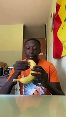 Hungry man been offered banana