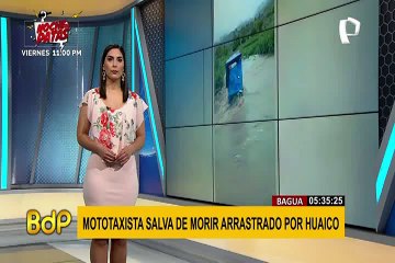 Imprudente mototaxista casi es arrastrado por huaico en Bagua