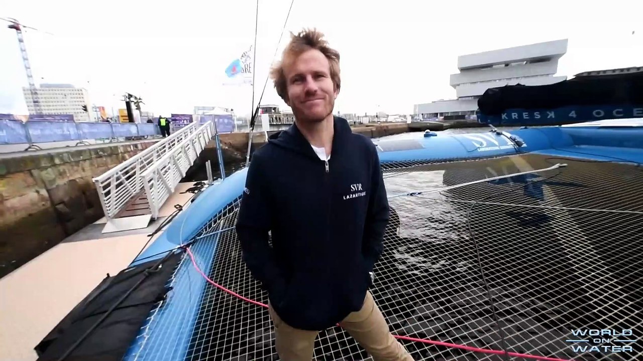 EXCLUSIVITE Visite en Bateau de François Gabart du Super Maxi ULTIM, "SVR Lazartigue" avant le départ de TJV (ENGLISH)