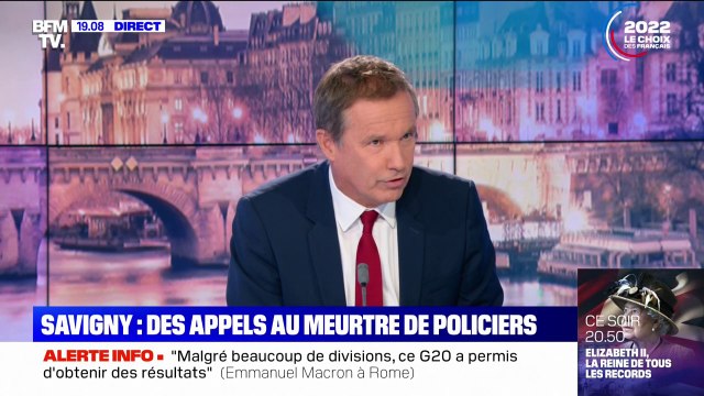 Tags anti-policiers: pour Nicolas Dupont-Aignan, c'est abominable mais c'est quasiment fréquent dans le quotidien des policiers