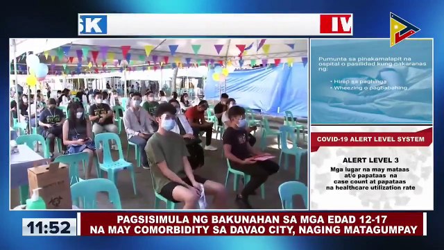 Davao City Vaccination Cluster, nanawagan sa publiko na huwag munang papilahin sa bakunahan ang mga edad 12-17 na walang comorbidity