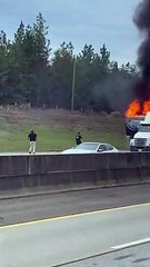 Trailer Burns on the Side of the Road