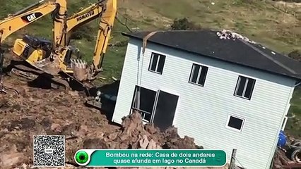 Bombou na rede! Casa de dois andares quase afunda em lago no Canadá