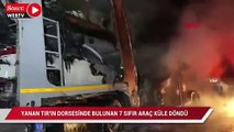 Yanan TIR'ın dorsesinde bulunan 7 sıfır araç küle döndü