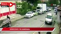 Sultanbeyli’de park halindeki otomobillere çarpan sürücüsüz tır kamerada