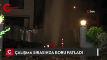Kadıköy'de çalışma sırasında boru patladı, fışkıran su metrelerce yükseğe ulaştı