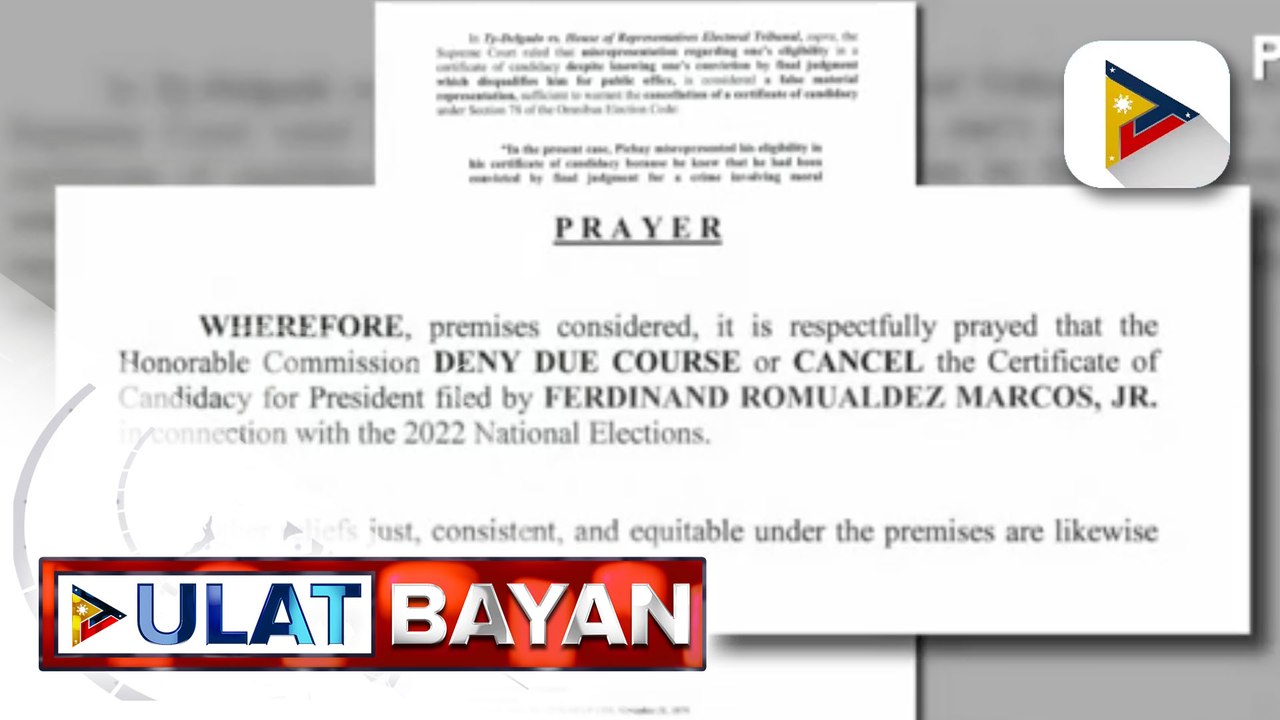 Ilang civic groups, naghain ng petisyon sa COMELEC para ibasura ang COC ni Pres'l aspirant Bongbong Marcos