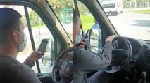 Ümraniye’de minibüs şoförü dakikalarca telefona bakarak yolcu taşıdı