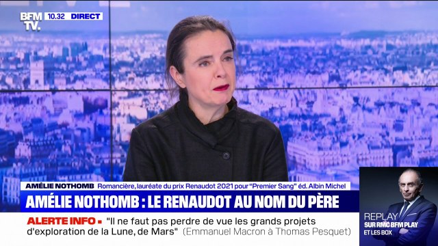 Amélie Nothomb avoue ne pas avoir éclaté en sanglots quand Éric Zemmour a quitté la maison d'édition Albin Michel , qui est aussi son éditeur