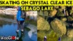 'Thrill seeker skis across crystal-clear, frozen Sebago Lake (Maine)'