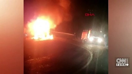 Virajı alamayan tanker alev topuna döndü