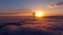 1915 Çanakkale Köprüsü sisler içerisinde kayboldu