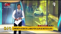 EXCLUSIVO | Camioneta se incendia tras chocar con moto en la avenida Arequipa
