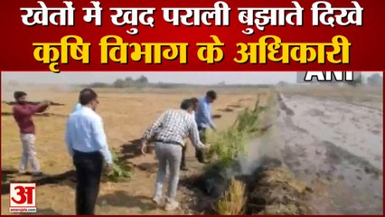 Officer Extinguished Burning Stubble In Kaithal |कृषि  विभाग अधिकारियों ने बुझाई पराली में लगी आग
