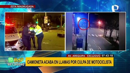 Avenida Arequipa: camioneta acaba en llamas por culpa de motociclista