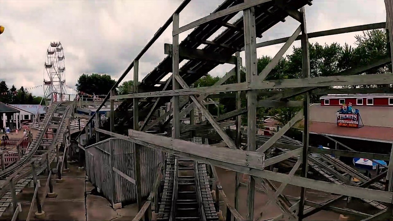 Meteor Wooden Roller Coaster (Little Americka Amusement Park - Marshall, WI) - 4K Roller Coaster POV Video