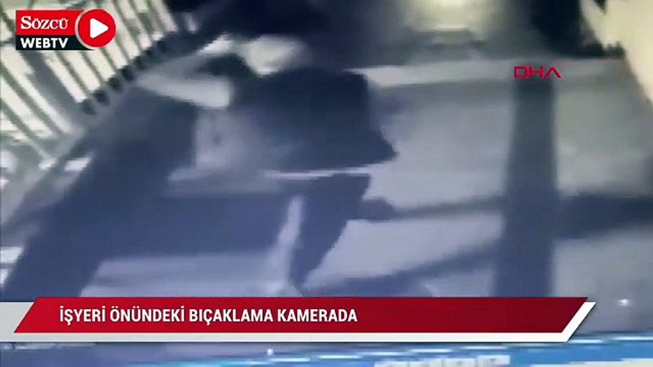 İşyeri önündeki bıçaklama kamerada