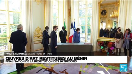 Elysée : signature de l'acte de transfert de propriété des œuvres restituées au Bénin