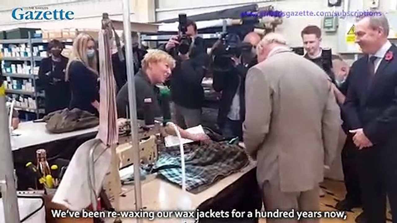 Prince Charles visits the Barbour factory in South Shields - and has a go at re-waxing a jacket