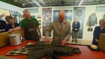 Prince Charles waxes jacket at Barbour factory